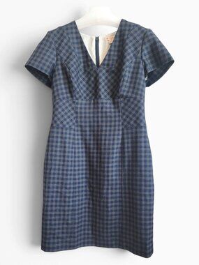 Brooks Brothers Red Fleece 8 Wool Gingham Sheath Dress Blue Gray Quiet Luxury